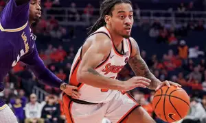 Syracuse guard Jaquan Carlos drives to the rack against UAlbany (cuse.com).